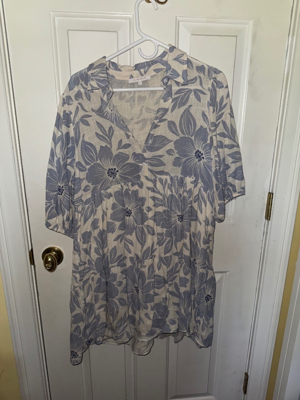 Olivaceous blue/cream floral shirt dress NWOT